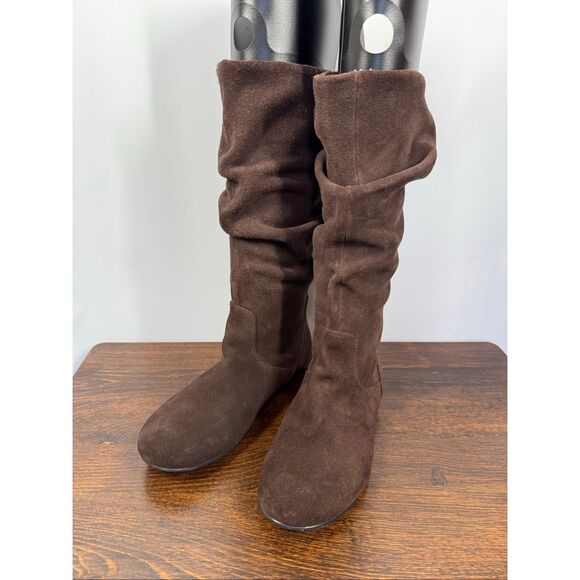 Steve Madden Tianna Brown Suede Slip On Slouch Knee High Boots Size 7.5 - Picture 1 of 9